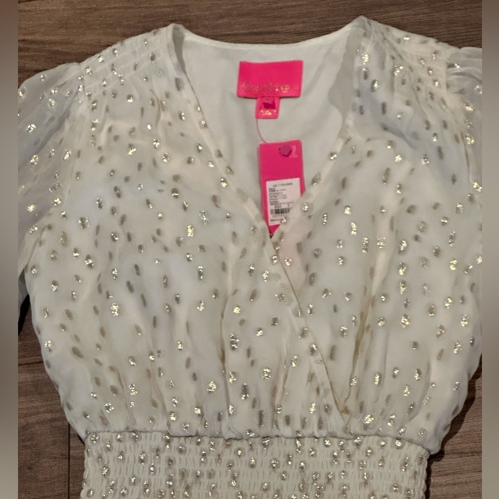 NWT! Lilly Pulitzer Cristiana Midi Long Sleeve Dress in Metallic Clip Coconut - Picture 5 of 13